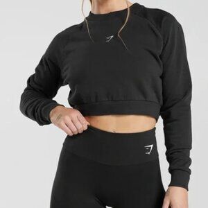 Gymshark Fleece Cropped Sweatshirt in Black - Size XS